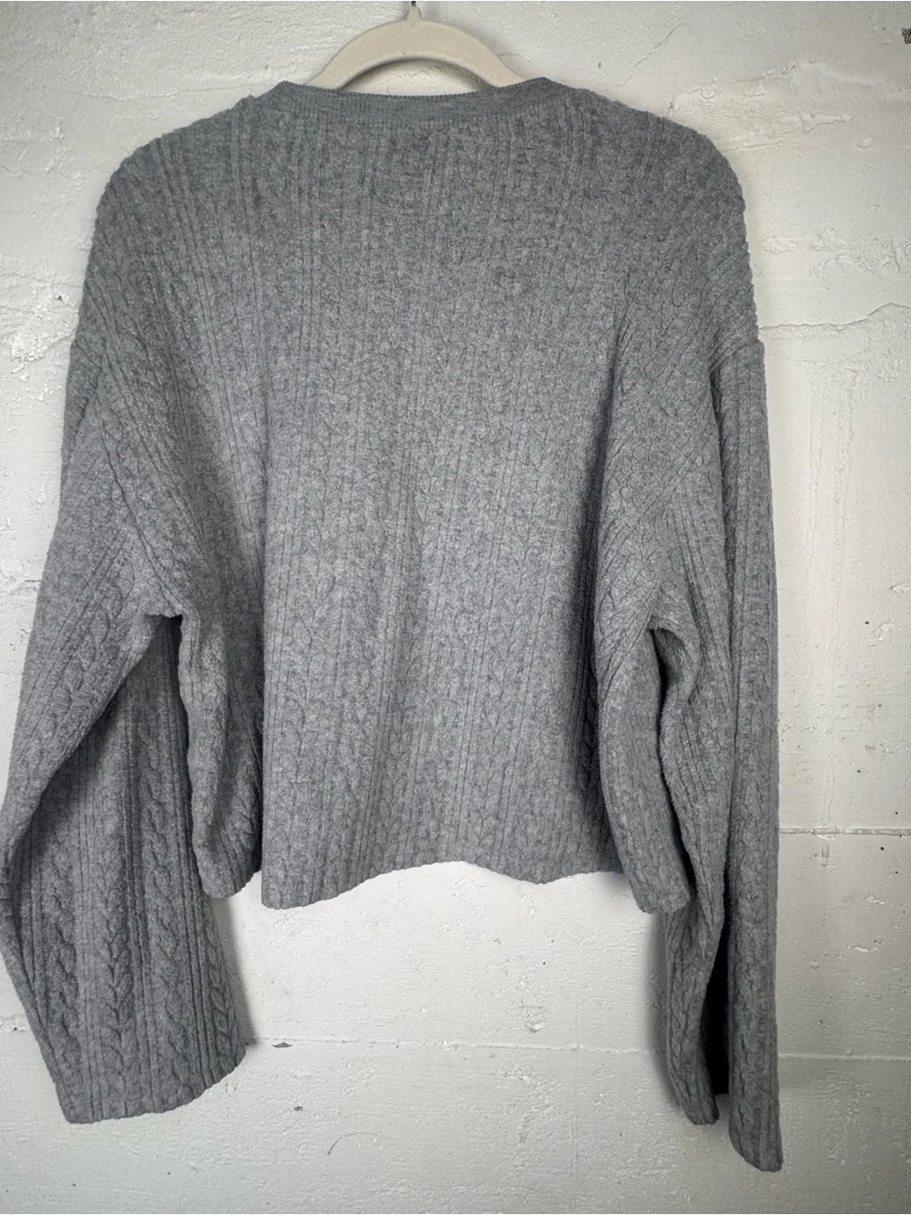 Zara Gray Cropped Ribbed Sweatshirt cable knit Cozy Sweater Soft Comfy Large